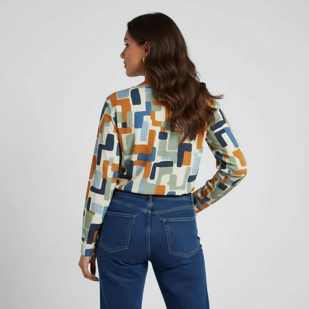 Women's Geometric Print Long Sleeve Blouse