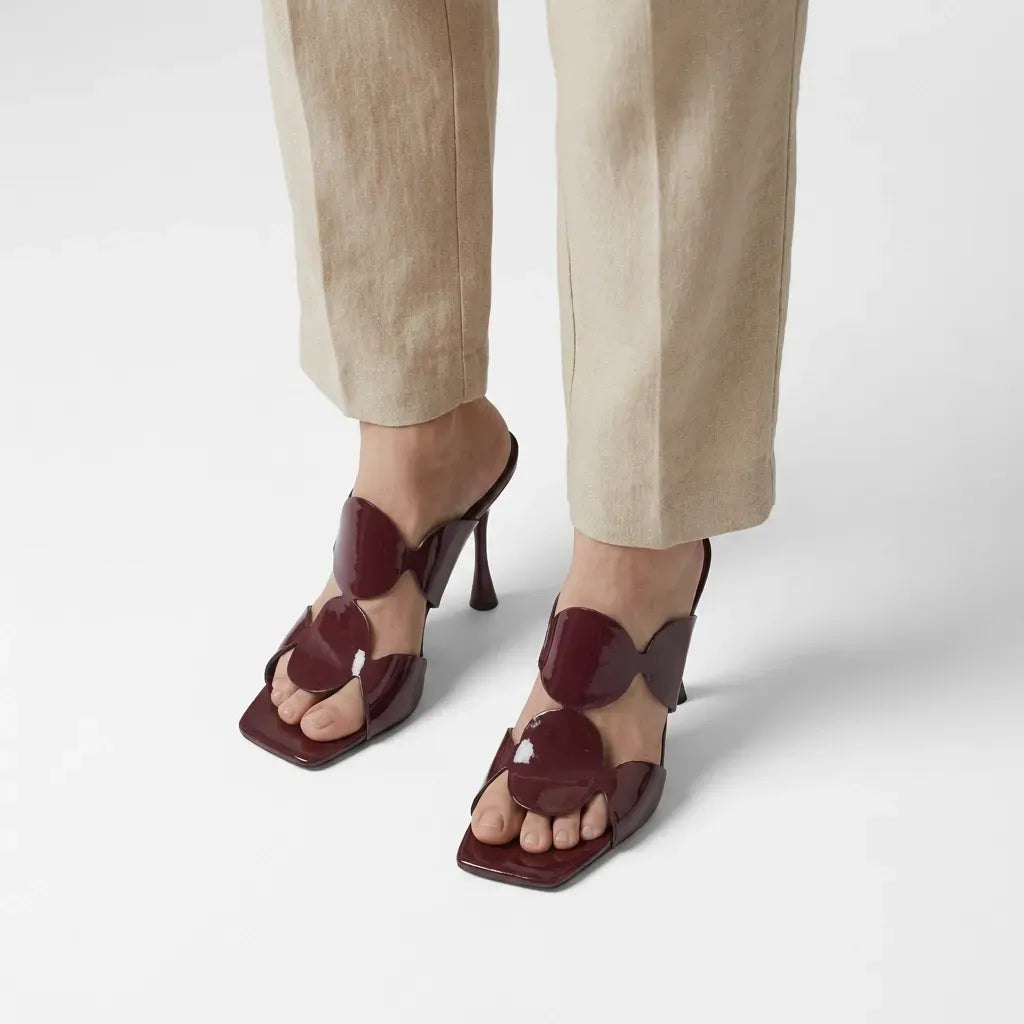 Patent Leather Stilettos with Square Toe and Strap Detail Bordeaux 1