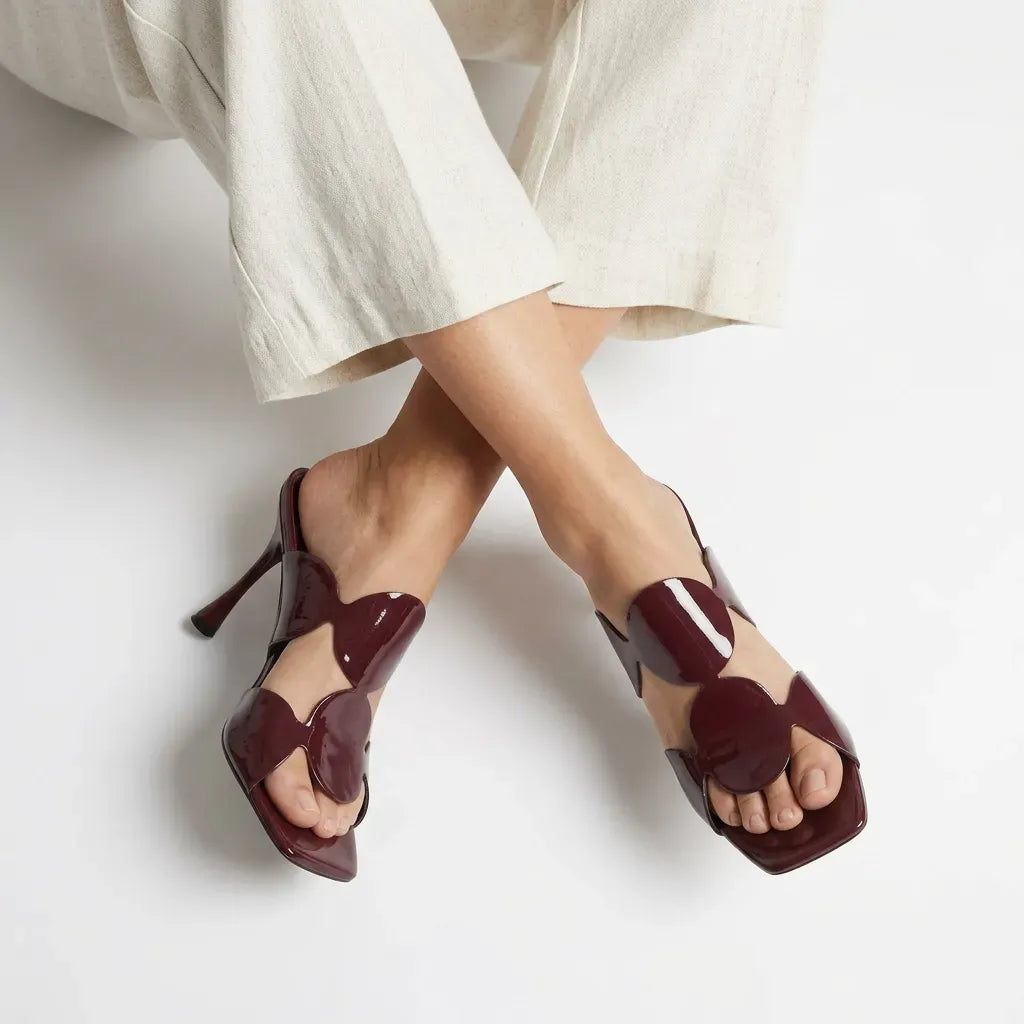 Patent Leather Stilettos with Square Toe and Strap Detail Bordeaux 3