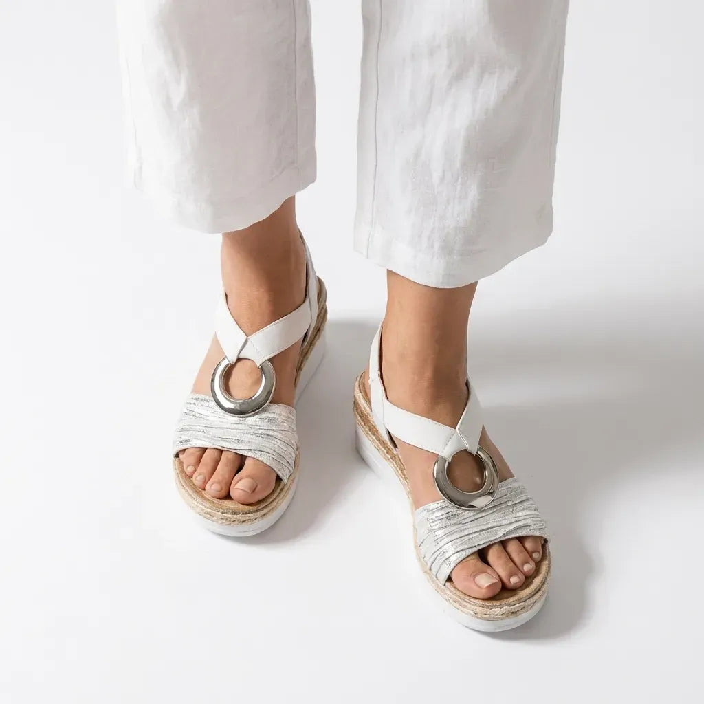 Platform Espadrille Wedge Shoes with Ring Detail White 1