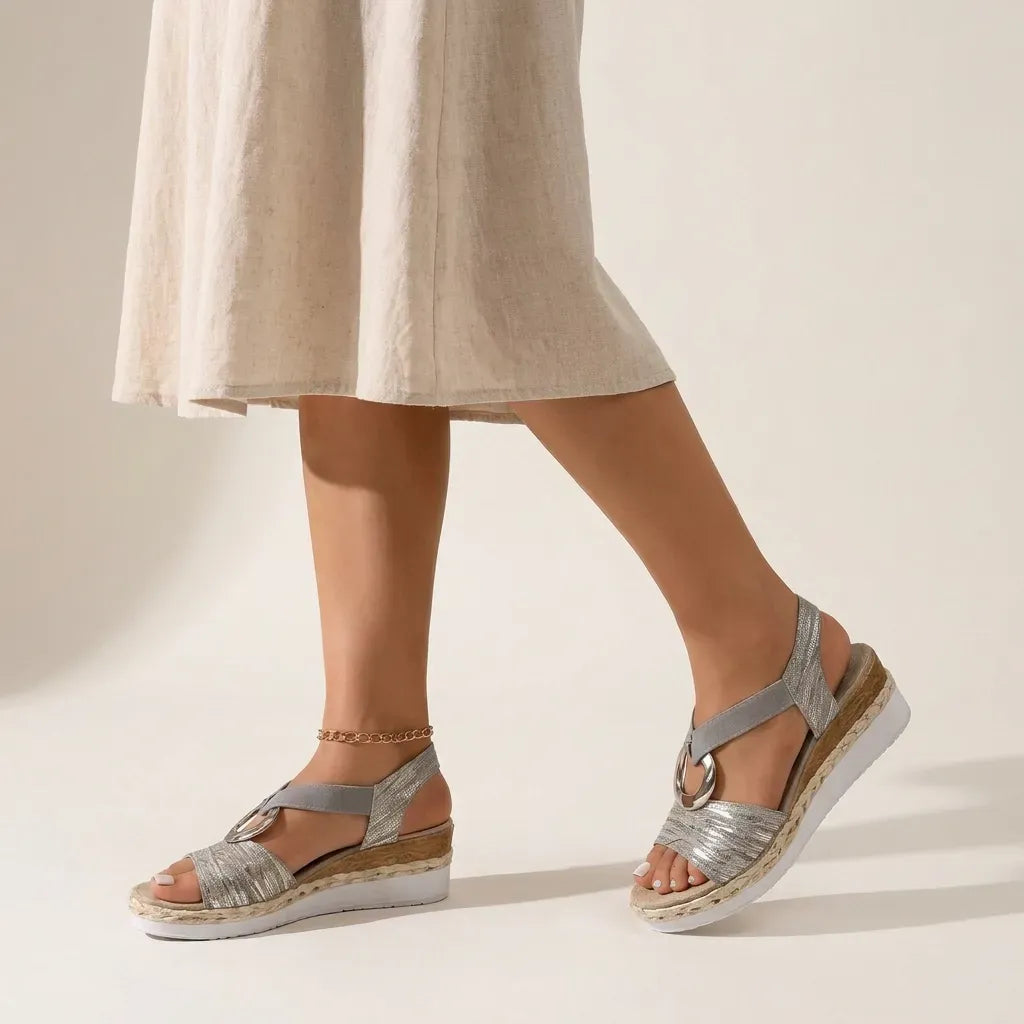 Platform Espadrille Wedge Shoes with Ring Detail Grey 2