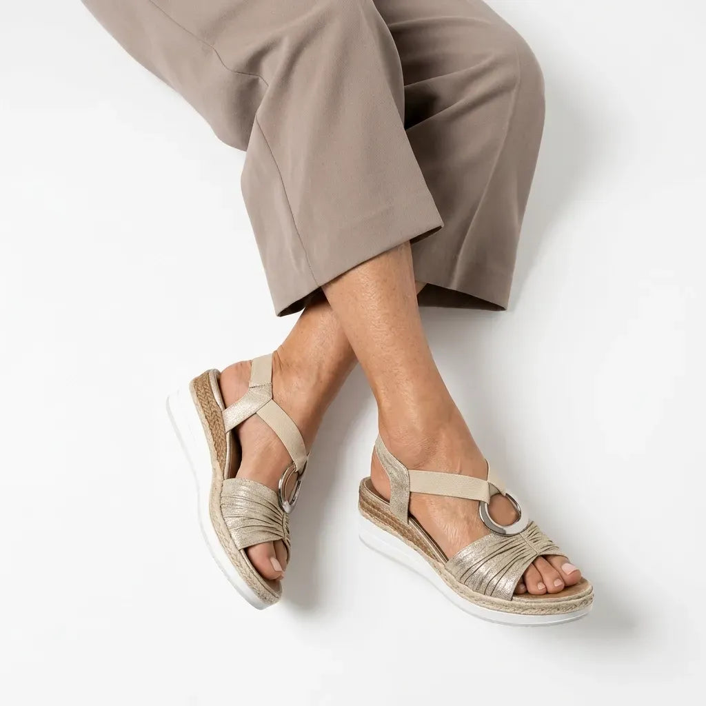 Platform Espadrille Wedge Shoes with Ring Detail Beige 3