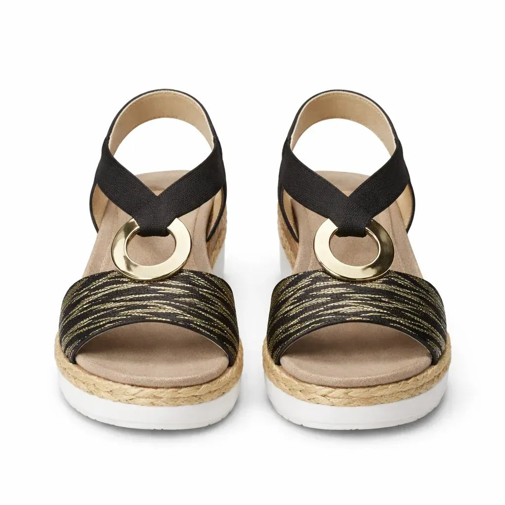Platform Espadrille Wedge Shoes with Ring Detail Black 5