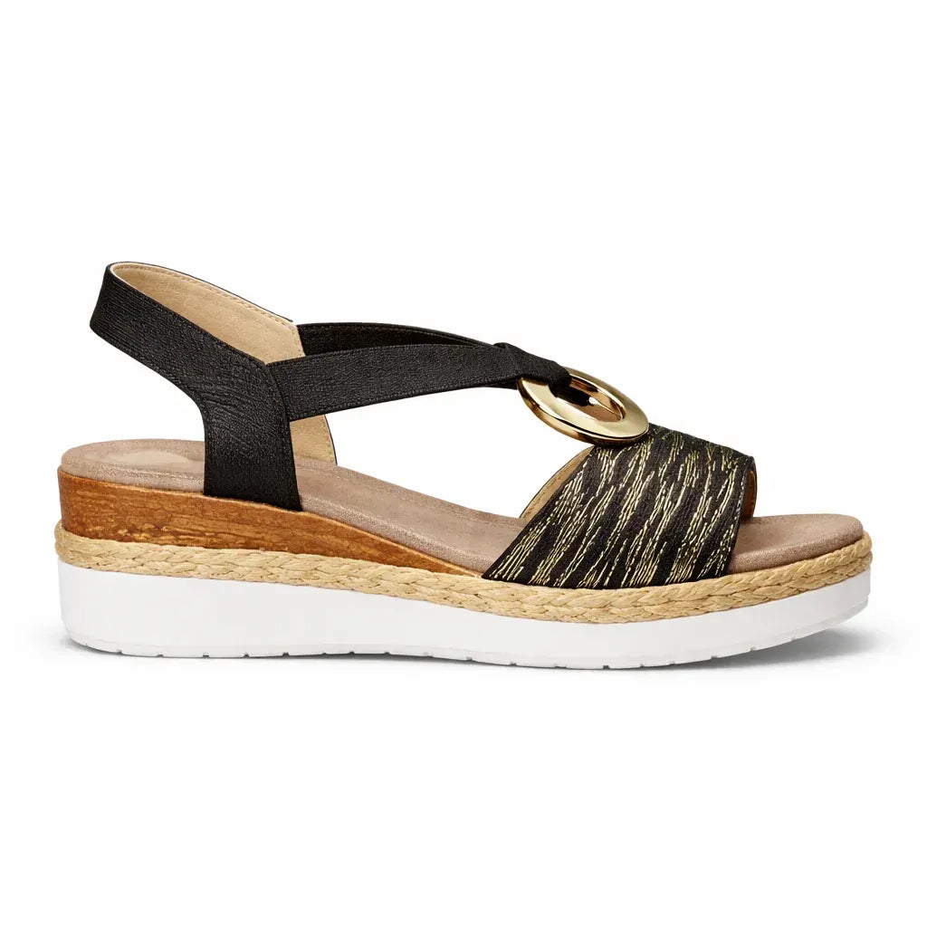 Platform Espadrille Wedge Shoes with Ring Detail Black 6