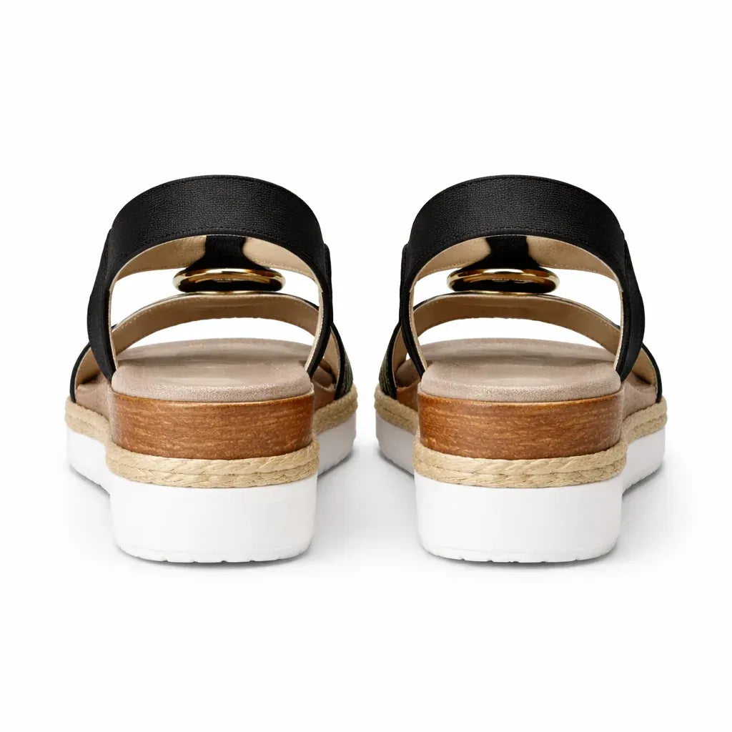 Platform Espadrille Wedge Shoes with Ring Detail Black 7