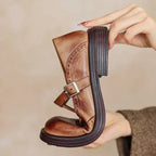 Platform T-Strap Mary Jane Shoes with Buckle Brown 3