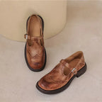 Platform T-Strap Mary Jane Shoes with Buckle Brown 4