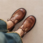 Platform T-Strap Mary Jane Shoes with Buckle Brown 5