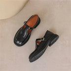 Platform T-Strap Mary Jane Shoes with Buckle Black 7