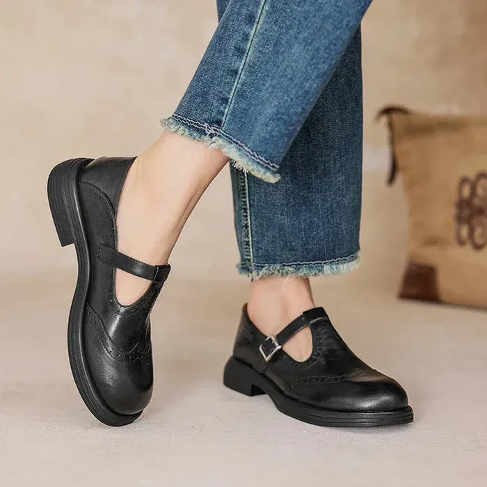 Platform T-Strap Mary Jane Shoes with Buckle Black 8