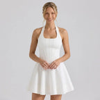 Pleated Cotton Halter Mini Dress White 4