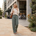 Pleated High Waisted Pants with Wide Leg and Pockets Grey 1