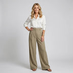Pleated High Waisted Pants with Wide Leg and Pockets Beige 2