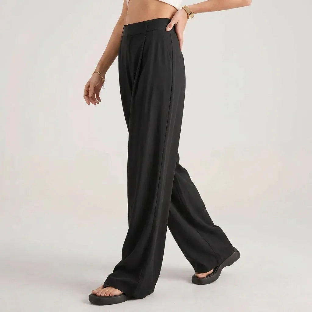 Pleated High Waisted Pants with Wide Leg and Pockets Black 5