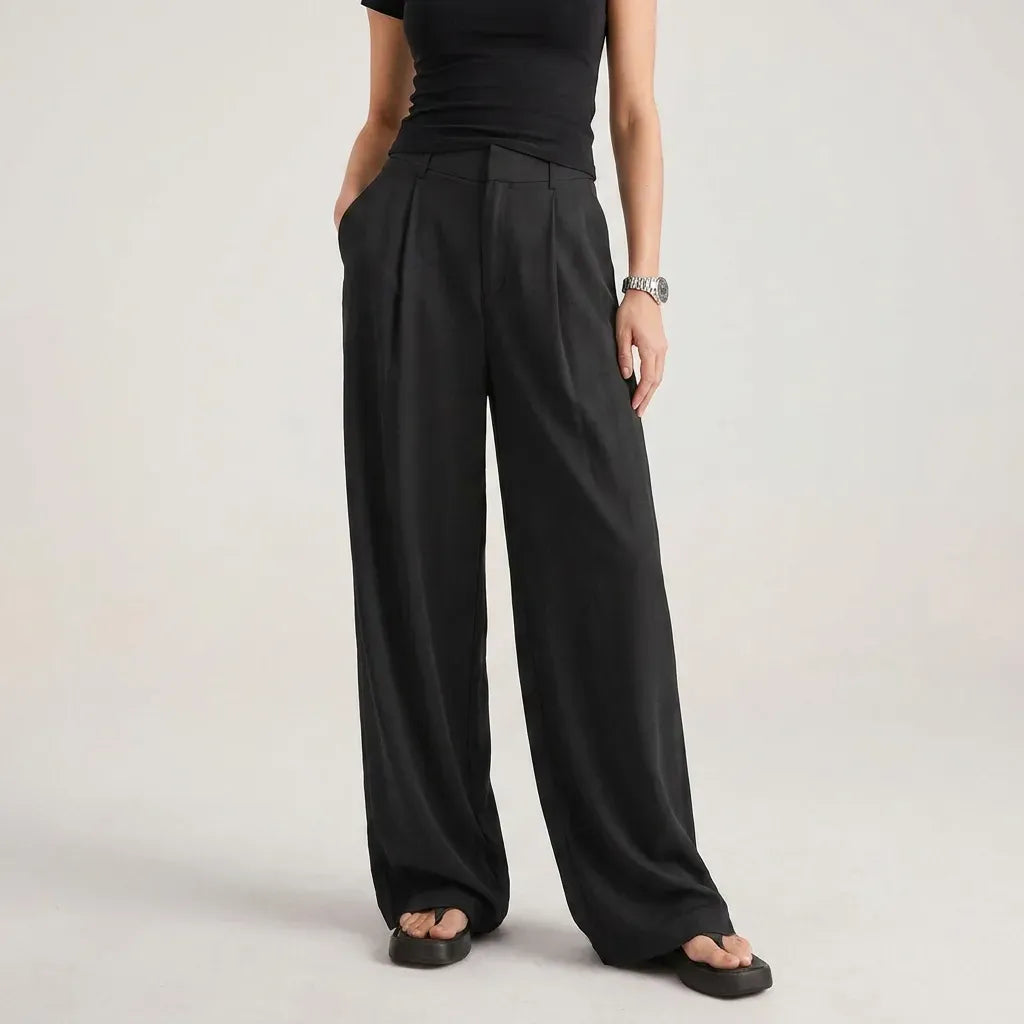 Pleated High Waisted Pants with Wide Leg and Pockets Black 6
