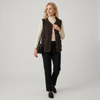 Plush Sherpa Vest with Button Front Brown 4