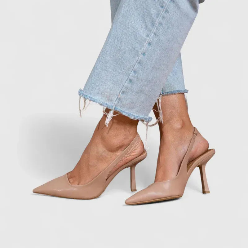 Pointed Closed Toe Heels Stiletto Slingback Beige 1