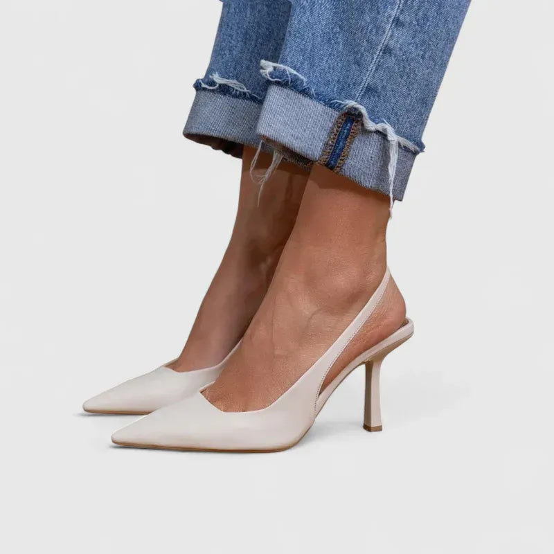 Pointed Closed Toe Heels Stiletto Slingback White 3