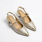 Pointed Toe Kitten Heels with Pearl Detail Beige 1