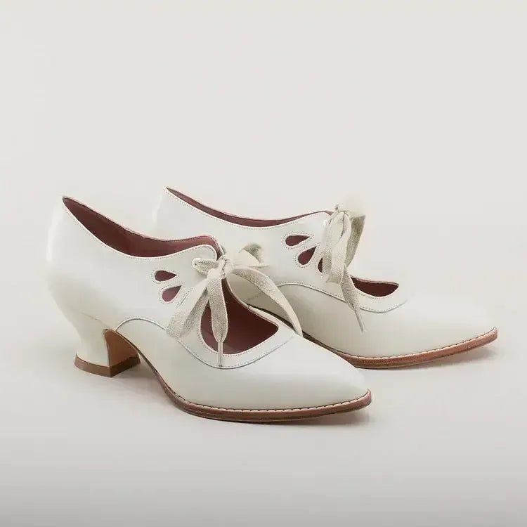 Pointed Toe Leather Mary Jane Shoes White 10