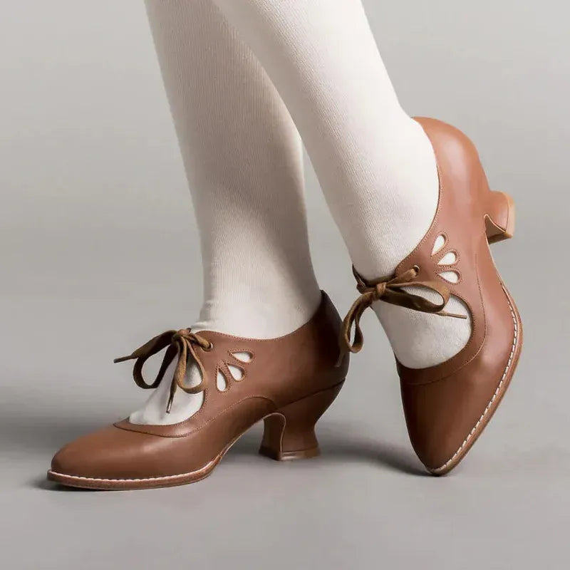 Pointed Toe Leather Mary Jane Shoes Brown 2