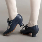Pointed Toe Leather Mary Jane Shoes Blue 3