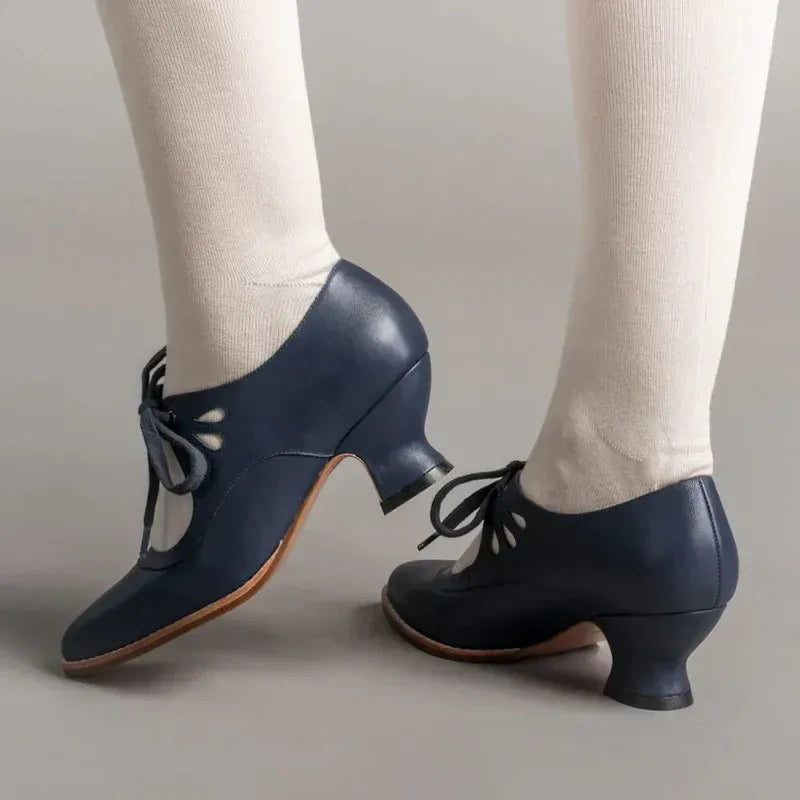Pointed Toe Leather Mary Jane Shoes Blue 3
