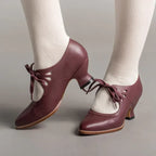 Pointed Toe Leather Mary Jane Shoes Red 4