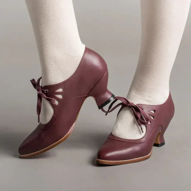Pointed Toe Leather Mary Jane Shoes Red 4