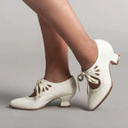 Pointed Toe Leather Mary Jane Shoes White 5