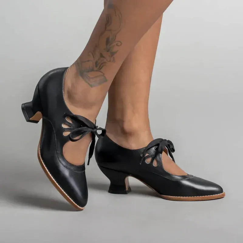 Pointed Toe Leather Mary Jane Shoes Black 6