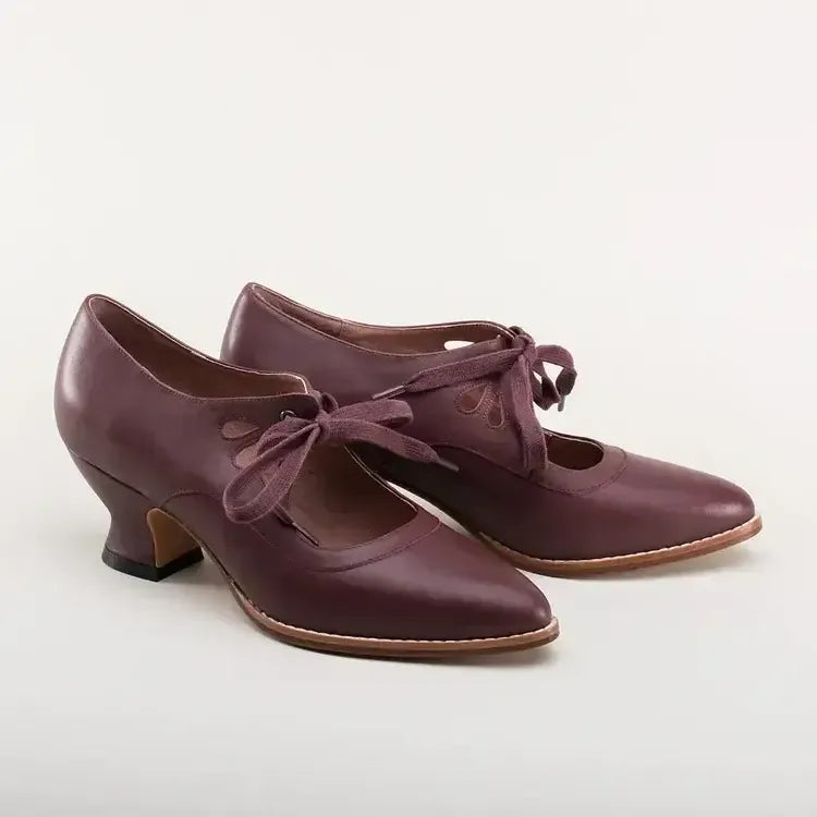 Pointed Toe Leather Mary Jane Shoes Red 7