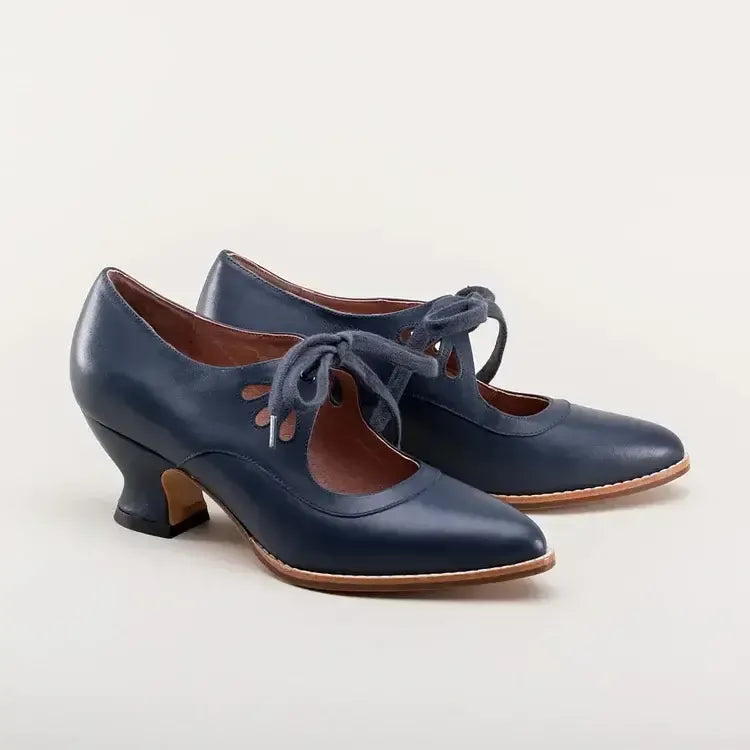 Pointed Toe Leather Mary Jane Shoes Blue 8