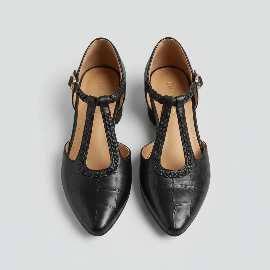 Pointed Toe Mary Jane Flats Black 1
