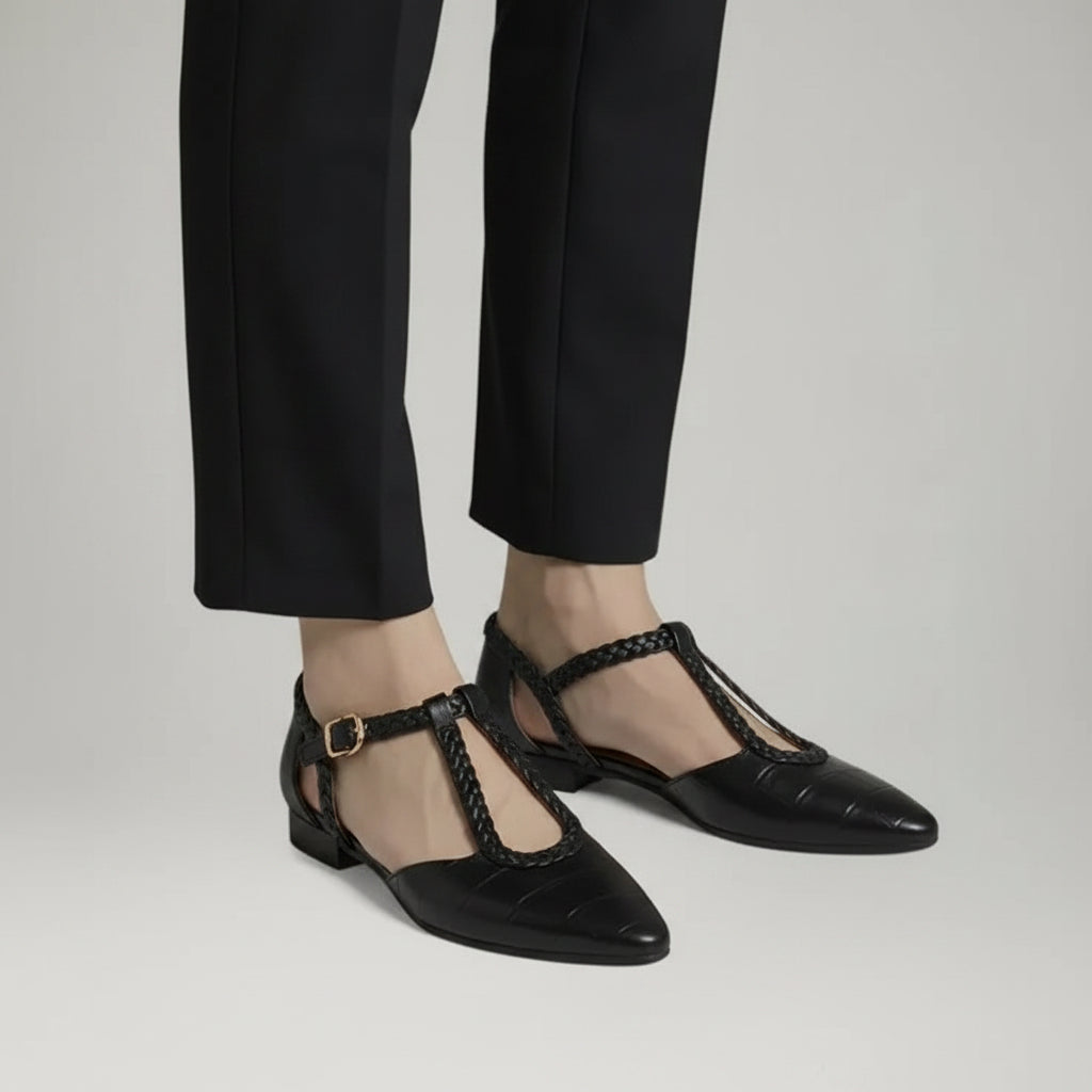 Pointed Toe Mary Jane Flats Black 5