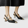 Pointed Toe Mary Jane Shoes with Slingback Heel Black 2