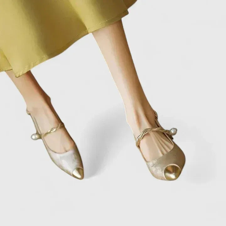 Pointed Toe Mary Jane Shoes with Slingback Heel Beige 4