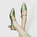 Pointed Toe Mary Jane Shoes with Slingback Heel Green 5