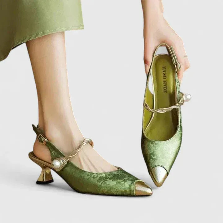 Pointed Toe Mary Jane Shoes with Slingback Heel Green 6