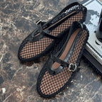 Pointed Toe Mesh Flats with Buckle Black 1