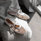 Pointed Toe Mesh Flats with Buckle White 3