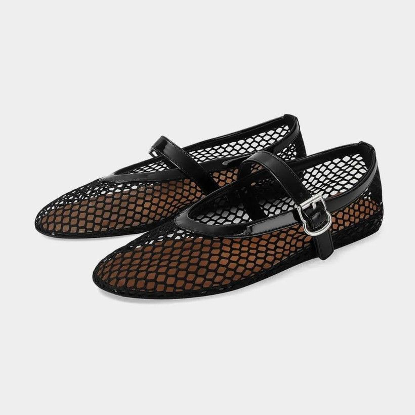 Pointed Toe Mesh Flats with Buckle Black 4