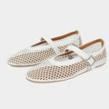 Pointed Toe Mesh Flats with Buckle White 5