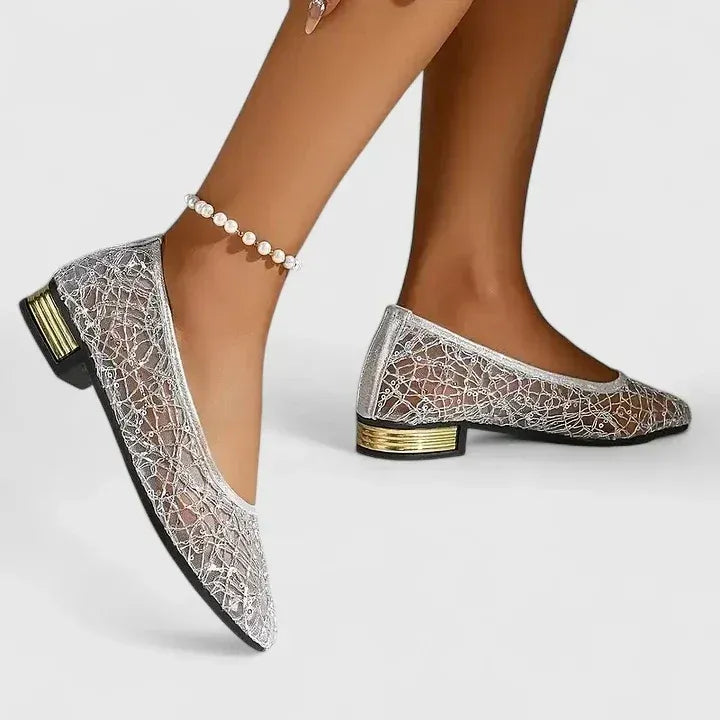 Pointed Toe Mesh Flats with Reflective Detail Silver 2