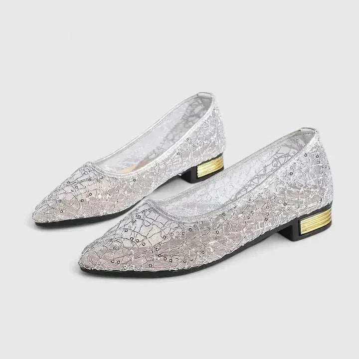 Pointed Toe Mesh Flats with Reflective Detail Silver 3
