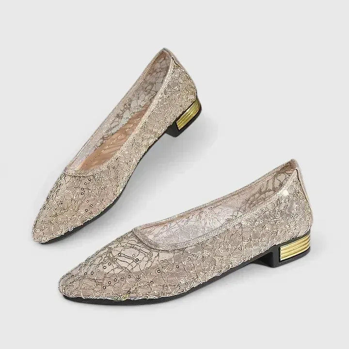 Pointed Toe Mesh Flats with Reflective Detail Gold 4