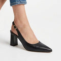 Pointed Toe Slingback Heels with Block Heel Black 2