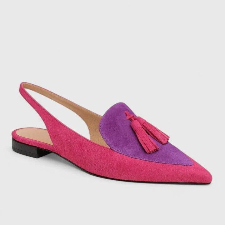 Pointed Toe Suede Slingback Flats with Tassels Purple 1