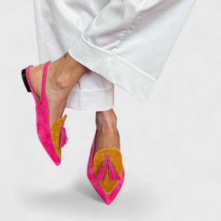 Pointed Toe Suede Slingback Flats with Tassels Yellow 2