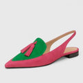 Pointed Toe Suede Slingback Flats with Tassels Green 3